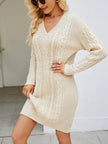 Cozy Cable-Knit V-Neck Mini Sweater Dress