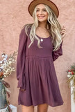 And The Why Back Lace Button Down Detail Bell Sleeve Dress - Heraki 