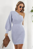 One Shoulder Ribbed Sweater Dress