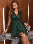 Glitter Surplice Mini Party Dress