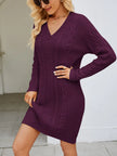 Cozy Cable-Knit V-Neck Mini Sweater Dress