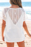 Lace Crochet Button Back V-Neck Tee