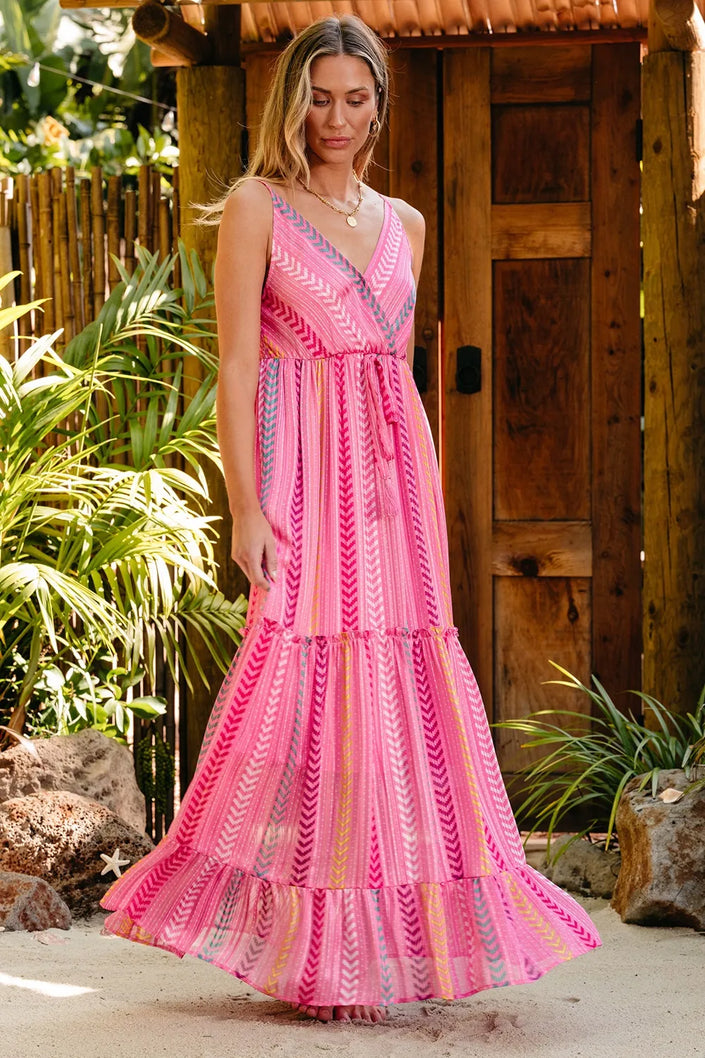 Printed Surplice Tie-Front Maxi Dress