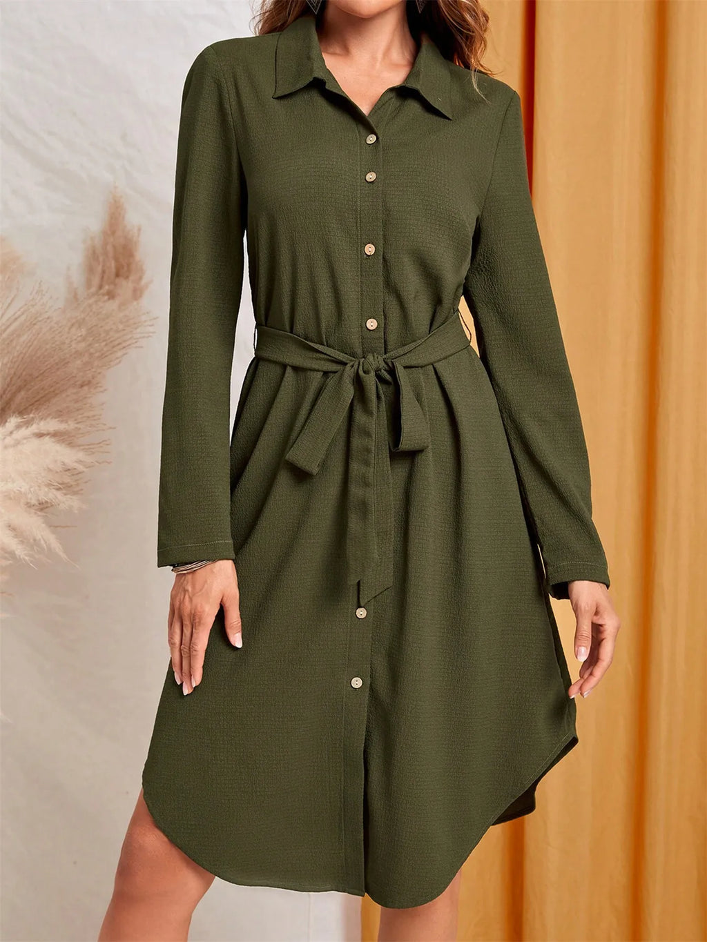 Belted Button-Down Shirt Dress