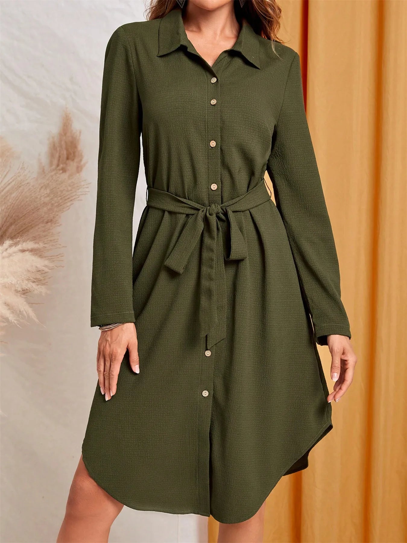 Belted Button-Down Shirt Dress