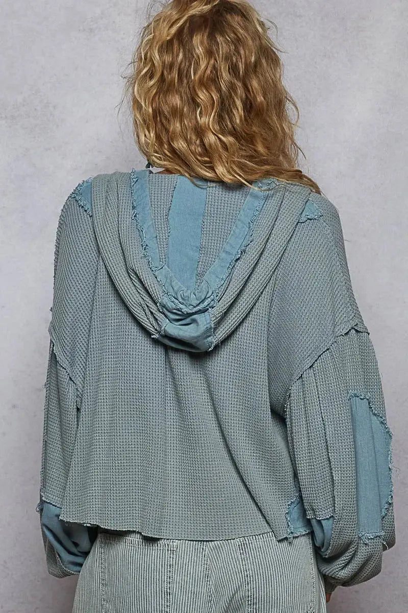 Contrast Cropped Jacket with Raw Edge Detail