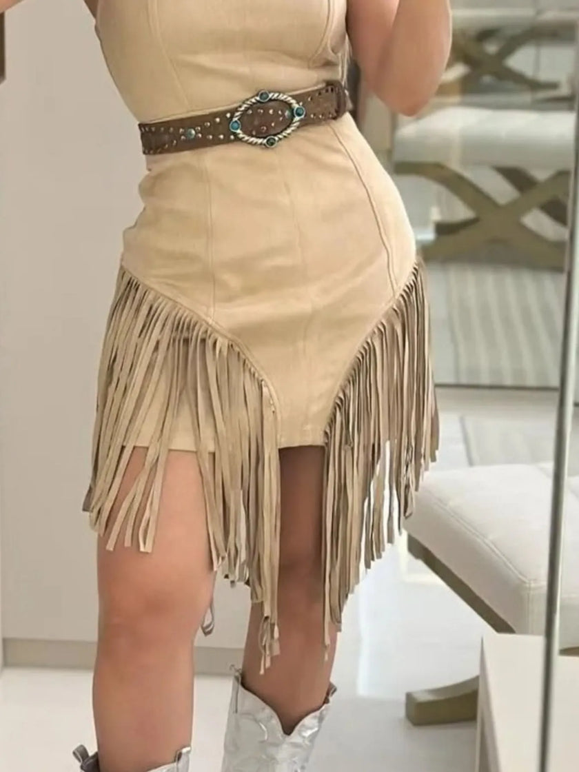 Fringe Square Neck Bodycon Mini Dress

