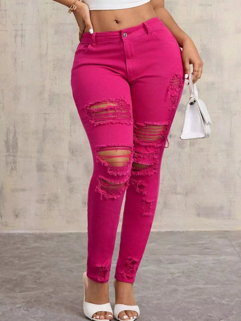 High-Waisted Distressed Skinny Jeans