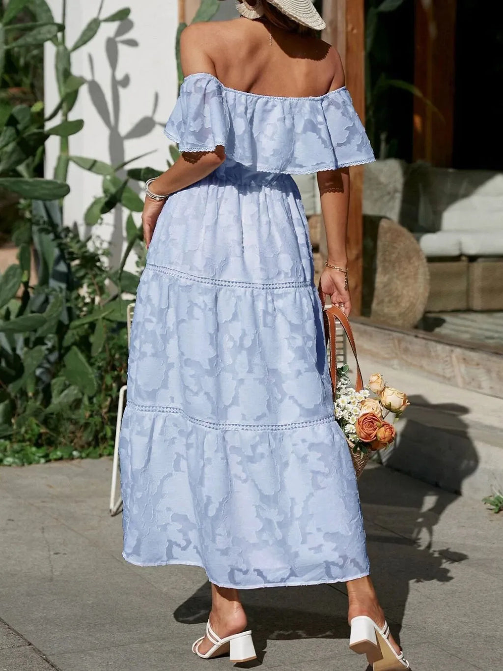 Off Shoulder Ruched Midi Dress