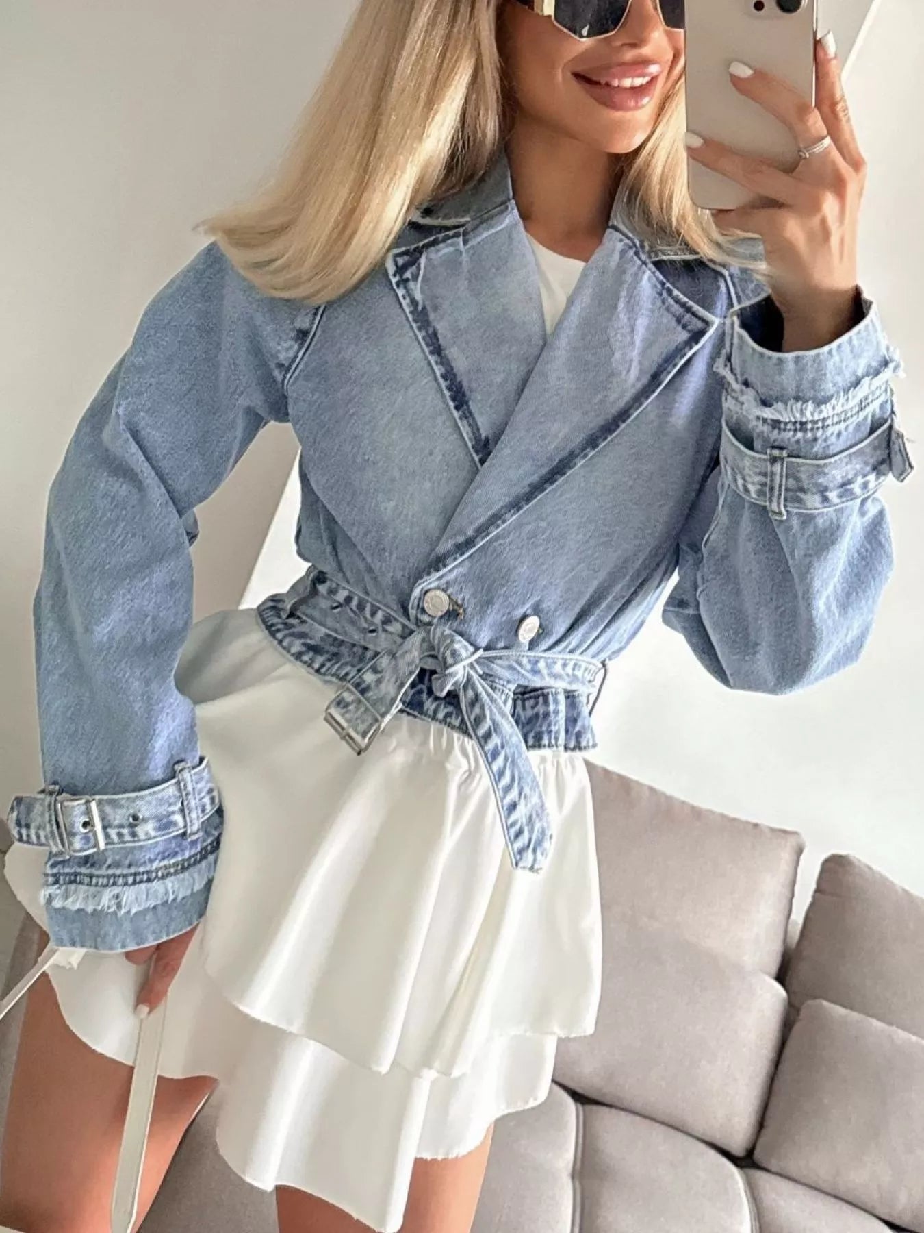Belted Cropped Double-Breasted Jacket