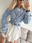 Belted Cropped Double-Breasted Jacket