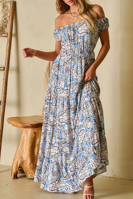 Boho Paisley Off-Shoulder Maxi Dress