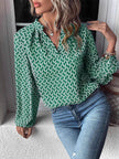 Chic Printed Notched Neck Long Sleeve Blouse