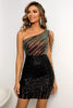 Contrast Sequin One Shoulder Mini Dress