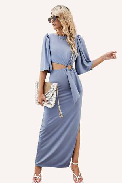 Cutout Puff Sleeve Maxi Dress