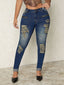 Distressed Skinny Jeans with Zipper Detail - Modern High-Rise Ripped Denim