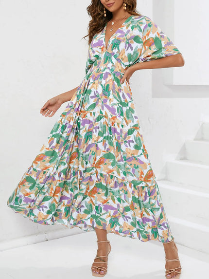 Floral Boho Ruched Midi Dress