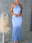 Fringe Open-Back Halter Dress