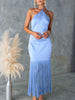 Fringe Open-Back Halter Dress