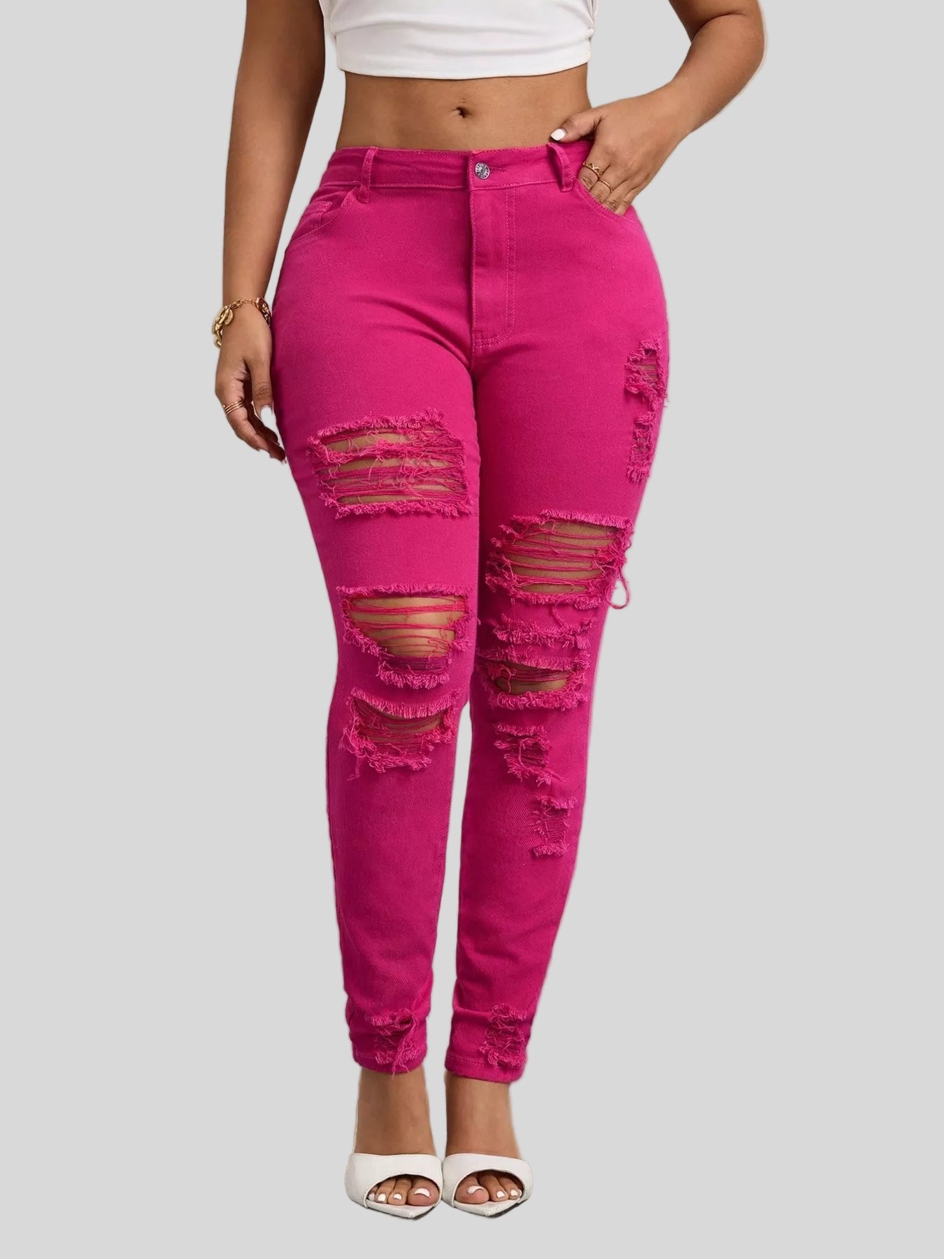 High-Waisted Distressed Skinny Jeans