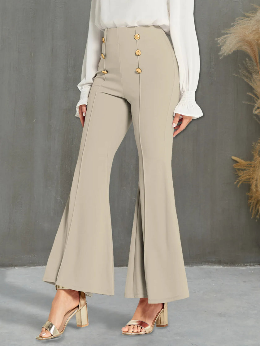 High Waisted Button Flare Pants