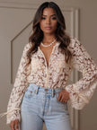 Lace Button-Up Long Sleeve Shirt