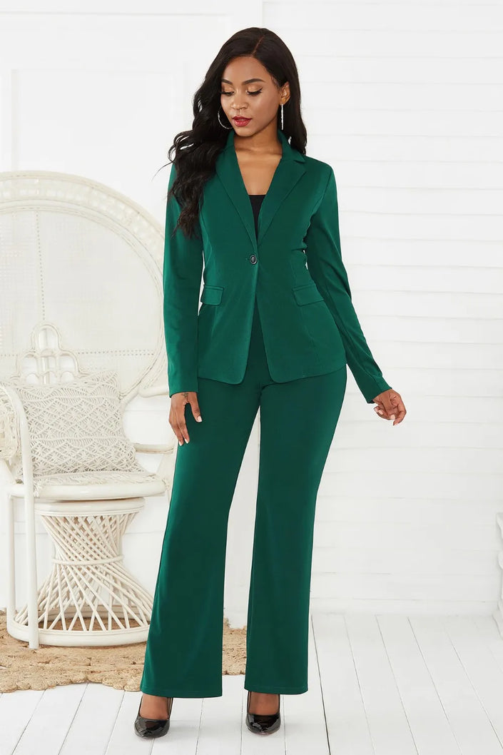 Lapel Collar Long Sleeve Blazer and Pants Two-Piece Set