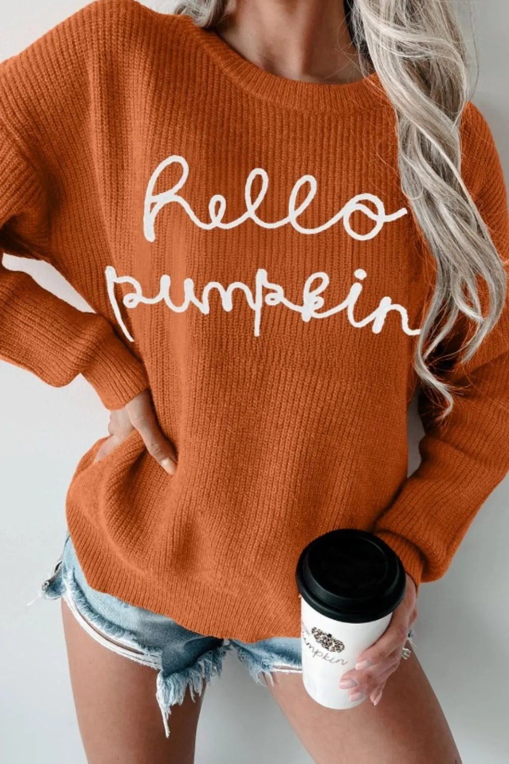 Letter Graphic Round Neck Knit Sweater