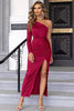 One-Shoulder Ruched Slit Dress