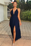 Plunge Neck Sleeveless Maxi Dress