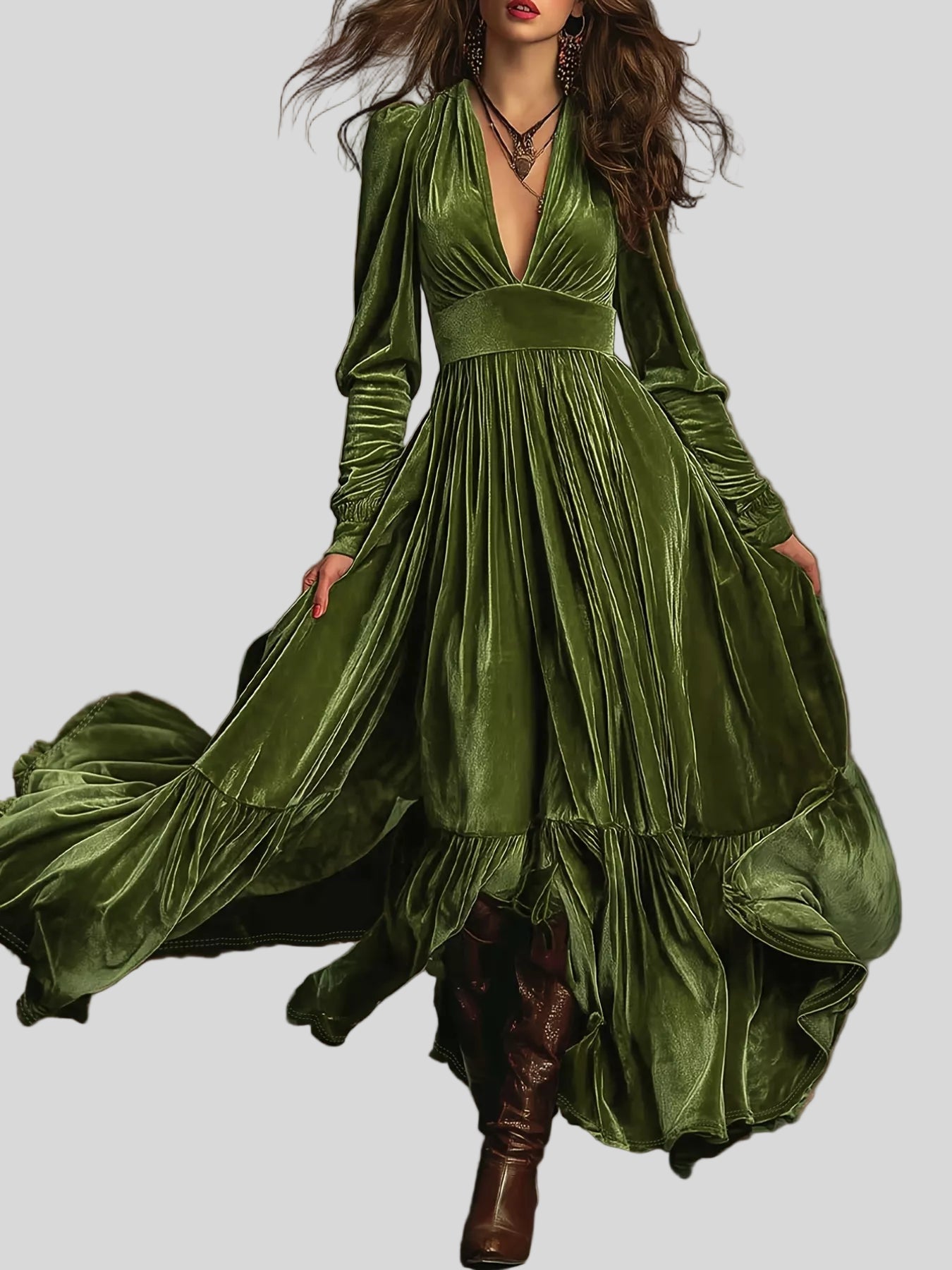 Ruffled Hem Long Sleeve Dress