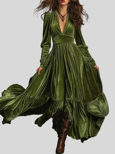 Ruffled Hem Long Sleeve Dress