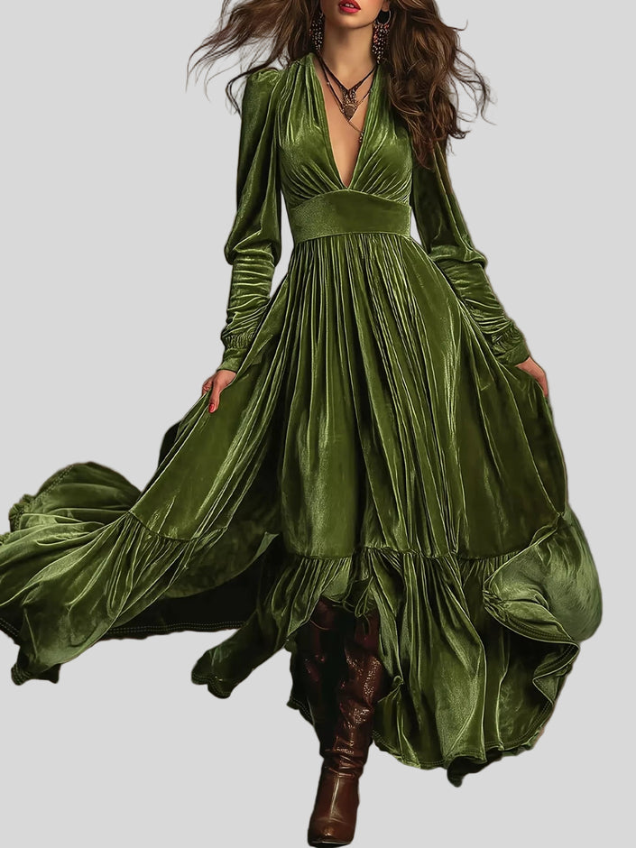 Ruffled Hem Long Sleeve Dress