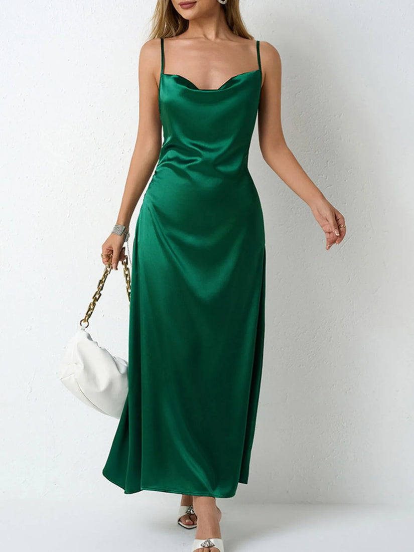 Satin Cowl Neck Slip Dress