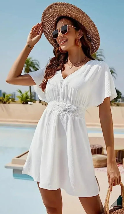 Smocked V-Neck Summer Dress