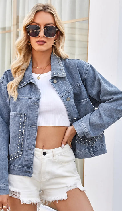 Studded Long Sleeve Denim Jacket