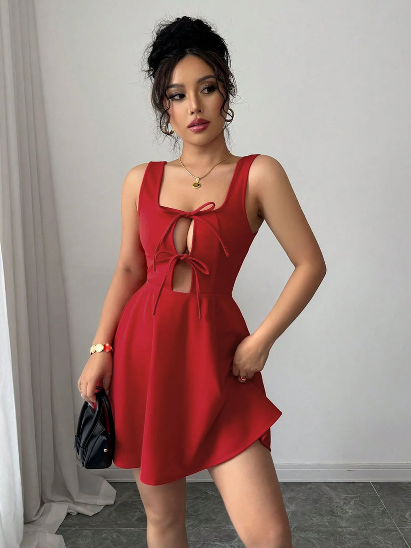 Tie-Front Wide Strap Cutout Mini Dress