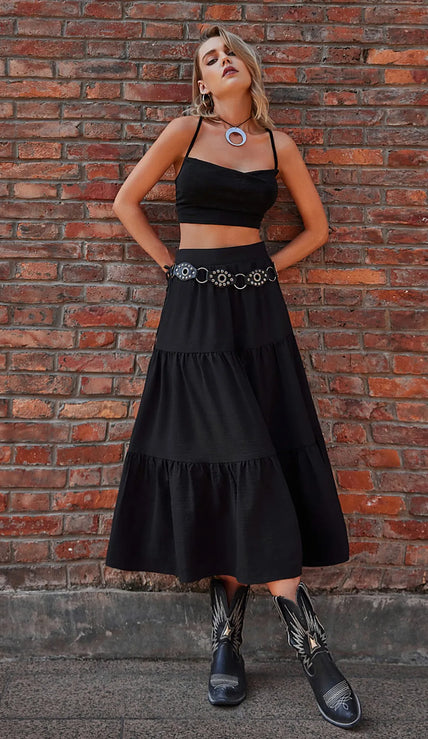 Tiered Ruched Midi Skirt