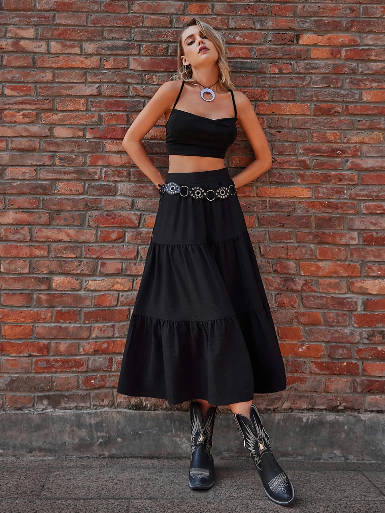 Tiered Ruched Midi Skirt