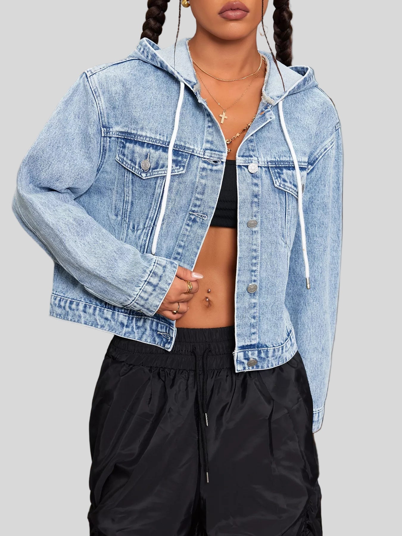 Urban Hooded Cropped Denim Jacket