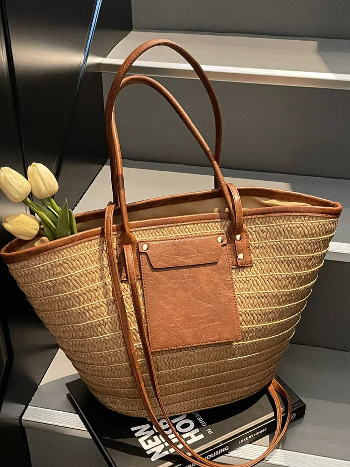 Woven Straw Large Tote Bag