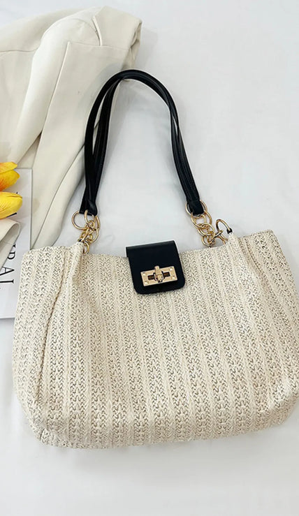 Woven Straw Medium Shoulder Bag