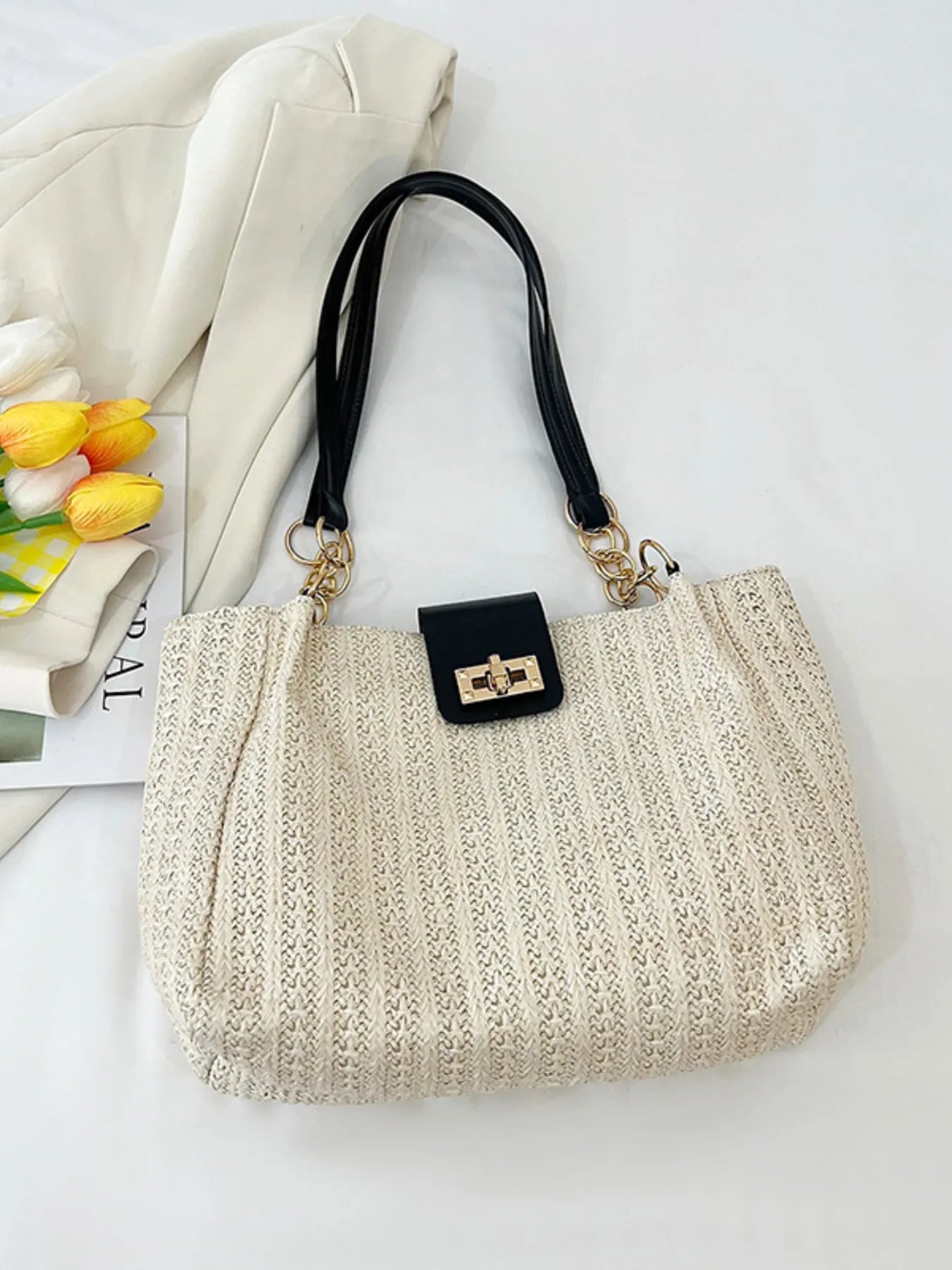 Woven Straw Medium Shoulder Bag