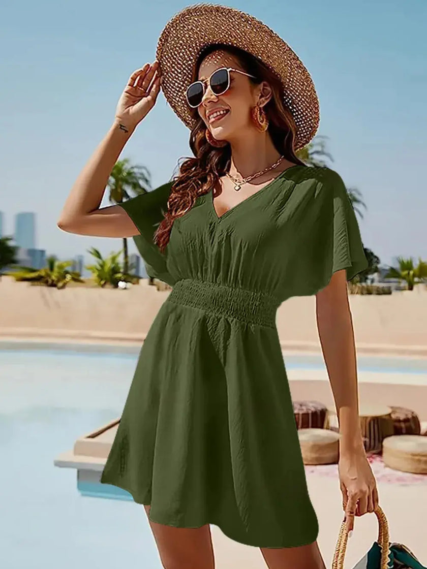 Smocked V-Neck Summer Dress