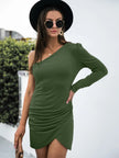 Elegant One Shoulder Ruched Bodycon Dress