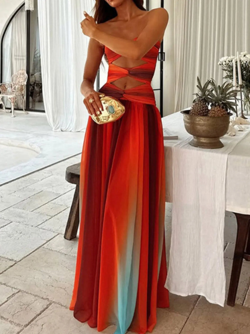Strapless Cut-Out Ombre Maxi Dress