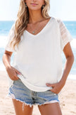 Lace Crochet Button Back V-Neck Tee