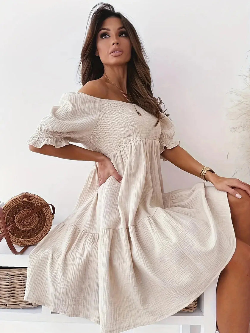 Full Size Ruffled Off-Shoulder Short Sleeve Dress - Heraki 