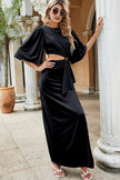 Cutout Puff Sleeve Maxi Dress
