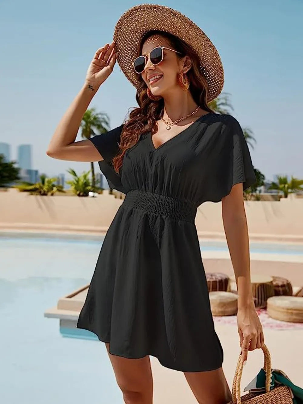 Smocked V-Neck Summer Dress